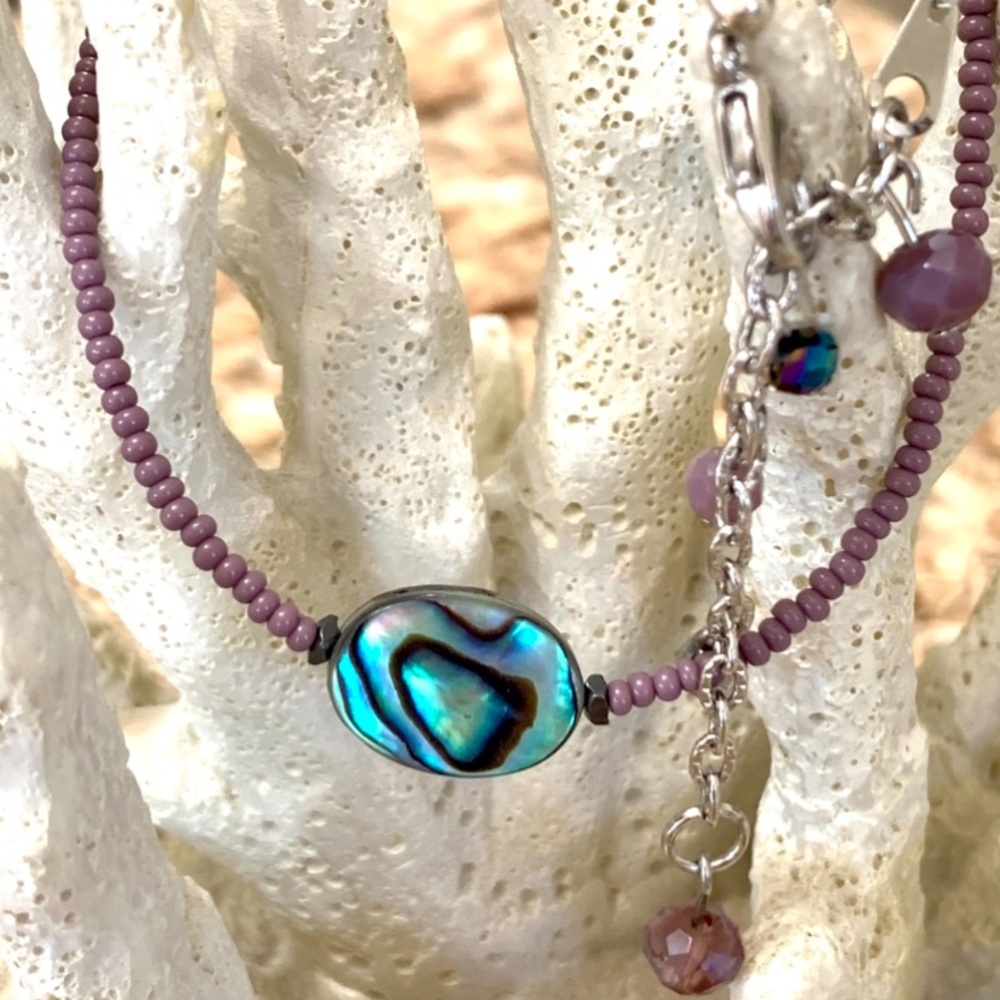 Mother of Pearl & Mauve Beaded Necklace